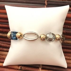 Brighton Blue Crystal Silver and Gold Tone Bracelet